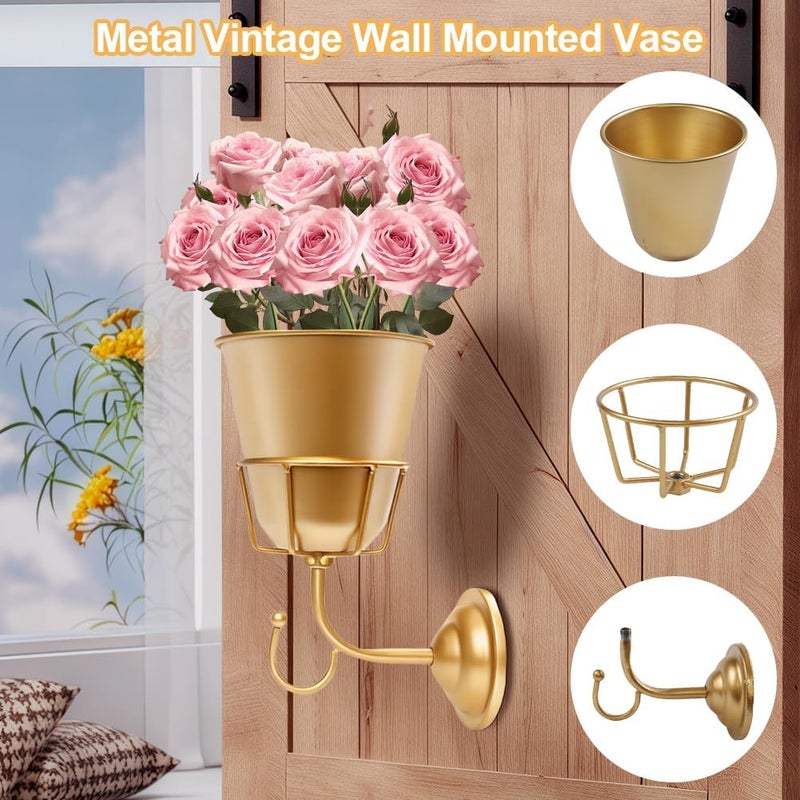 Jaxbo Handcrafted Opal Wall Vessel,Vintage Wall Vase for Brass Flowers,Multi-Function Hanging Organizer with Hook - Image 4